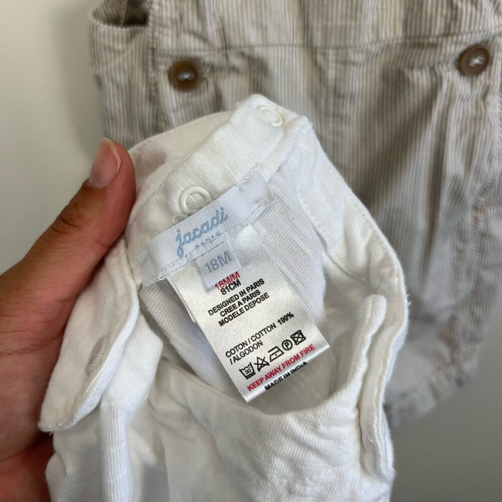Jacadi Cream Striped Overalls with Anchor Detail - Picture 6 of 11